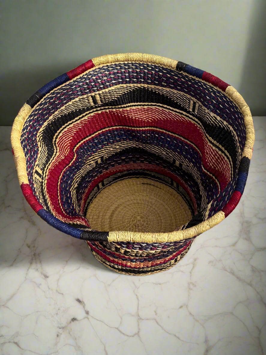 Mama Zuri Style 18” Height 15” width bottom Handcrafted African Straw Baskets for Stylish Living Room Storage