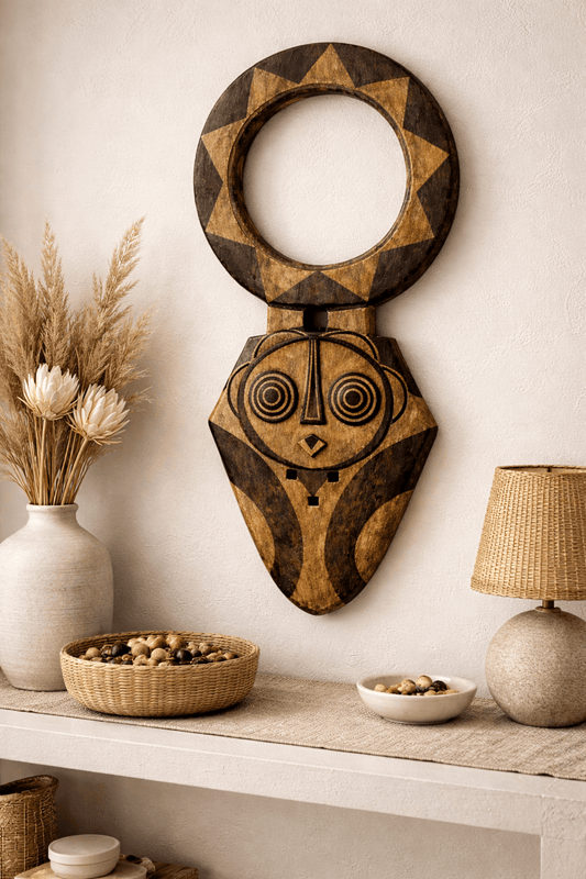 Mama Zuri Style African wooden mask Green African wooden mask decor