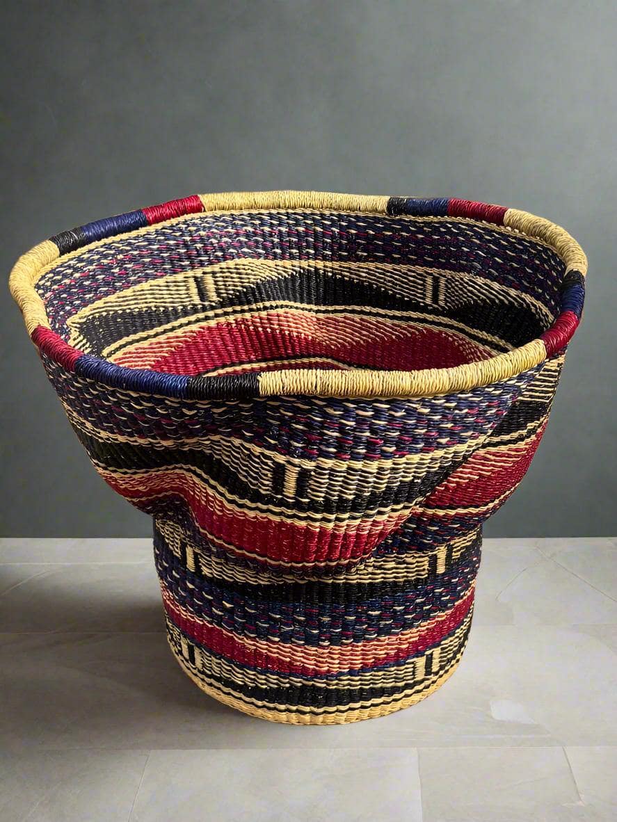 Mama Zuri Style 18” Height 15” width bottom Handcrafted African Straw Baskets for Stylish Living Room Storage