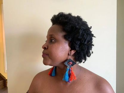 Mama Zuri Style Leather thread statement  earrings/jewelry earrings /handmade earrings /African handmade jewelry /