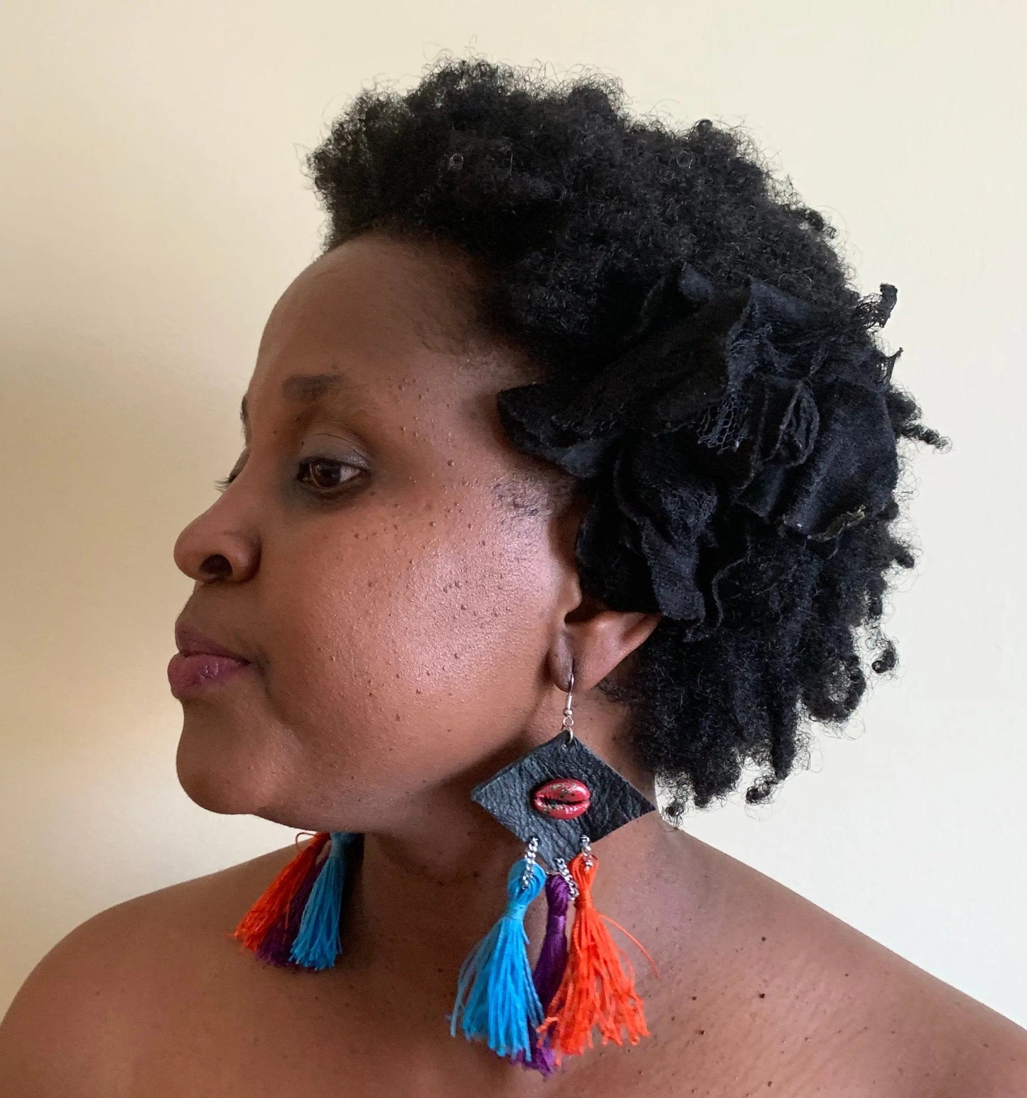 Mama Zuri Style Leather thread statement  earrings/jewelry earrings /handmade earrings /African handmade jewelry /