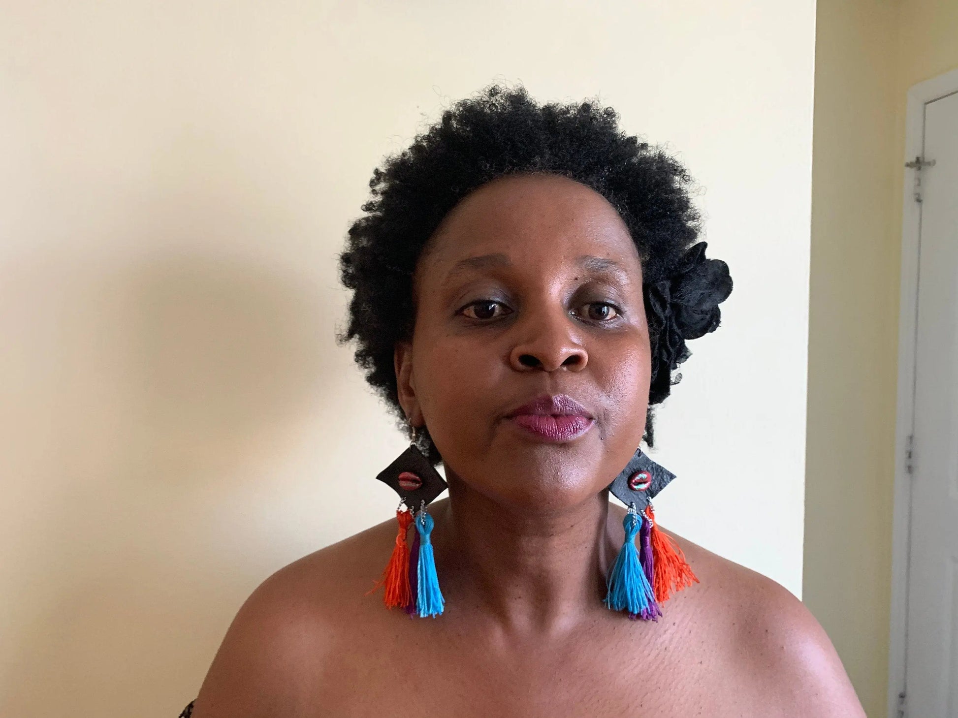 Mama Zuri Style Leather thread statement  earrings/jewelry earrings /handmade earrings /African handmade jewelry /