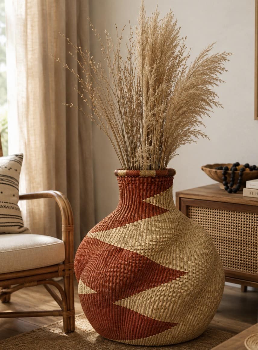 Mama Zuri Style Luxury orange natural pot basket